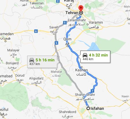 طريق السفر الى مدينة أصفهان
