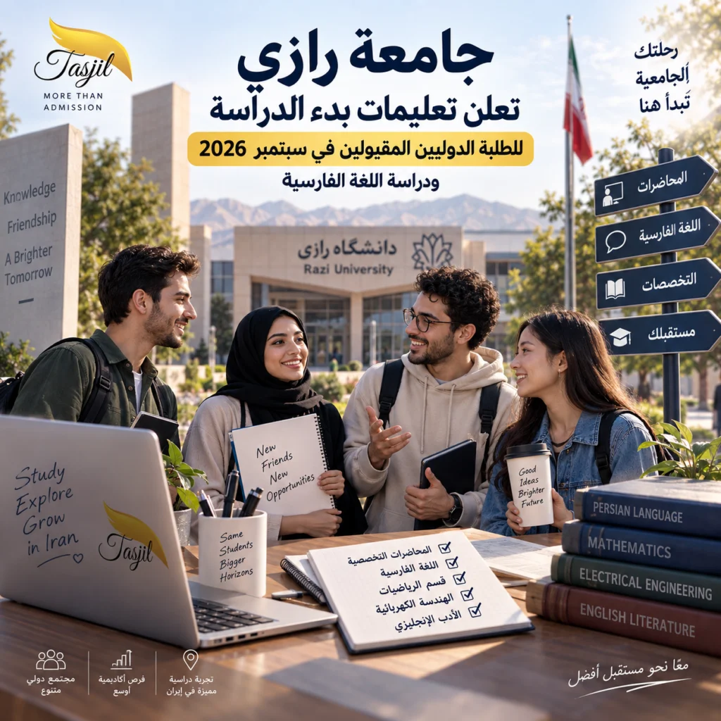 للطلبة الدوليين المقبولين في جامعة رازي: تعليمات بدء الدراسة في سبتمبر 2026 ودراسة اللغة الفارسية